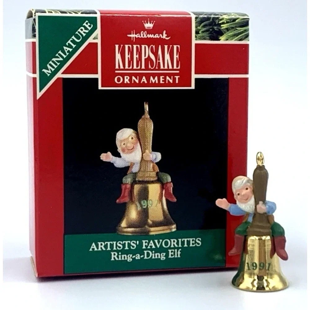 Hallmark Keepsake Miniature Ring-A-Ding Elf‎ on Bell Christmas Ornament 1991